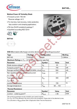 BAT 165 E6327 datasheet  